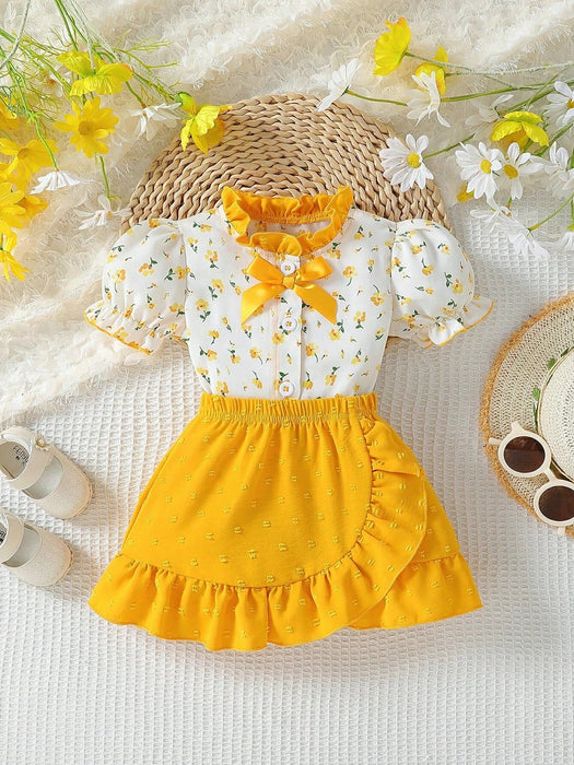 Shein Conjunto de top con mangas abullonadas y falda con