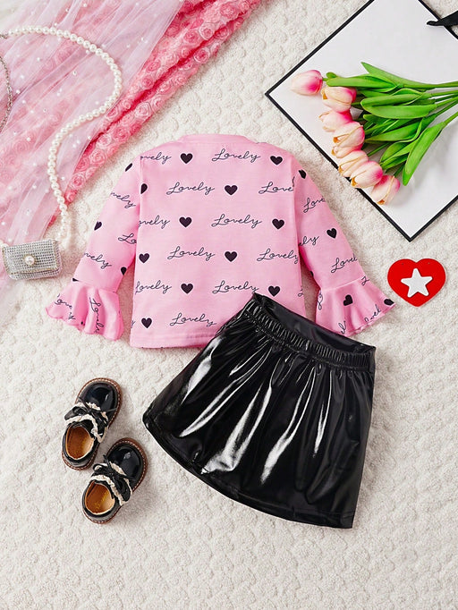 Shein Conjunto de top de manga larga de punto y falda de cuero sintético para bebé niña - Quierox - Tienda Online