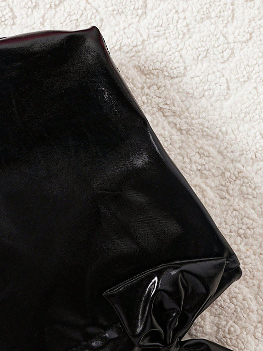 Shein Conjunto de top de manga larga de punto y falda de cuero sintético para bebé niña - Quierox - Tienda Online