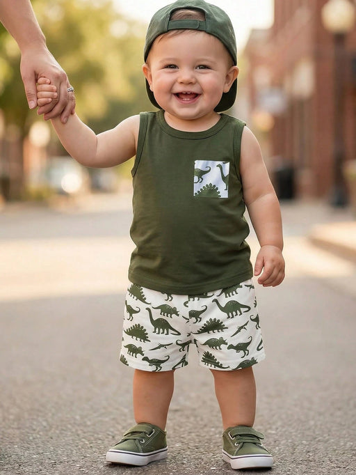 SHEIN Conjunto de top y pantalones cortos con estampado de dinosaurios, estilo minimalista - Quierox - Tienda Online