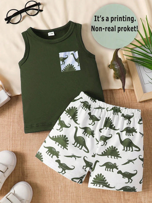 SHEIN Conjunto de top y pantalones cortos con estampado de dinosaurios, estilo minimalista - Quierox - Tienda Online
