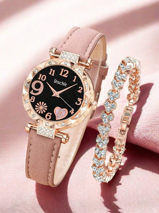 Shein Conjunto de vestimenta de estilo de vida de moda de 2 piezas con 1 reloj de cuarzo - Quierox - Tienda Online
