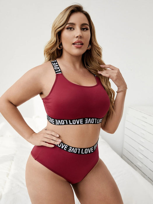 SHEIN Conjunto deportivo de lencería de sujetador y tanga con cinta de letras - Quierox - Tienda Online