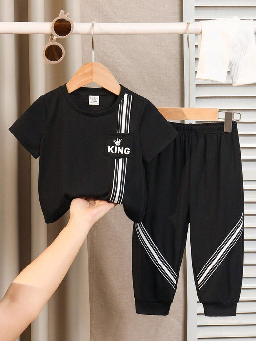 SHEIN Conjunto deportivo de niño tejido de punto suave con cuello redondo y manga corta - Quierox - Tienda Online