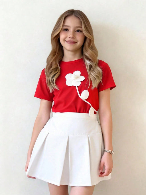 SHEIN Conjunto elegante para chicas preadolescentes: camiseta de manga corta - Quierox - Tienda Online