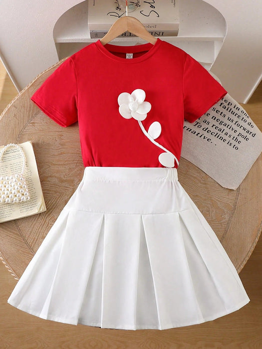 SHEIN Conjunto elegante para chicas preadolescentes: camiseta de manga corta - Quierox - Tienda Online