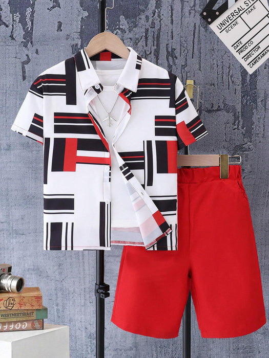 SHEIN Conjunto informal de camisa de manga corta a cuadros y pantalones cortos - Quierox - Tienda Online