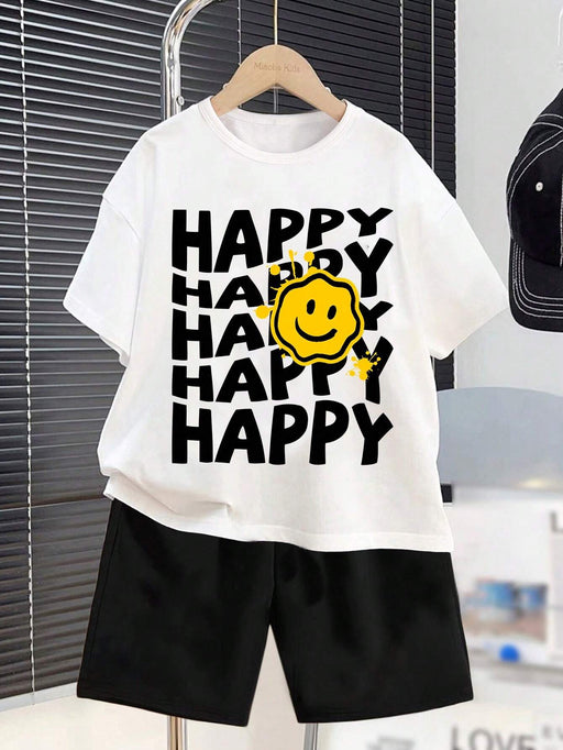 SHEIN Conjunto informal de camiseta de manga corta y pantalones cortos con estampado de carita sonriente - Quierox - Tienda Online