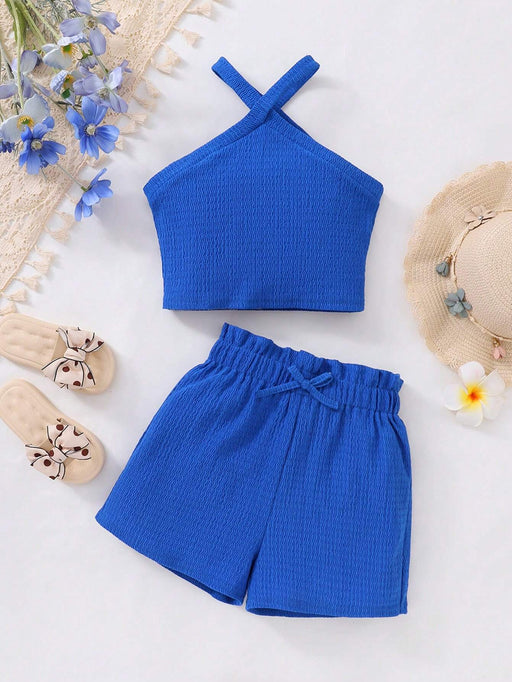 SHEIN Conjunto informal de top de punto sin mangas tipo halter y shorts holgados de unicolor - Quierox - Tienda Online