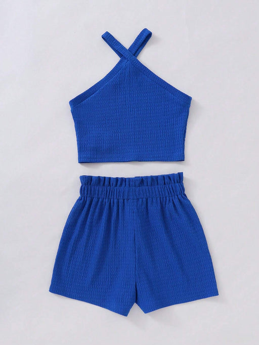 SHEIN Conjunto informal de top de punto sin mangas tipo halter y shorts holgados de unicolor - Quierox - Tienda Online