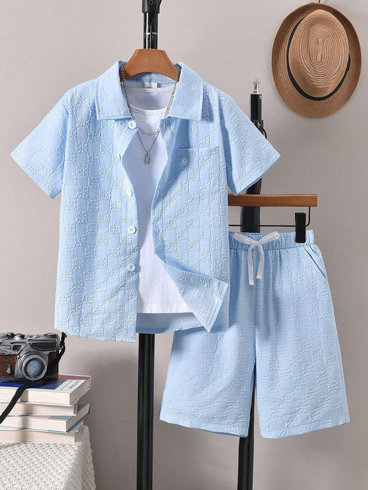 Shein Conjunto informal de vacaciones con camisa de manga corta y pantalones cortos con relieve 3D de Vihyde Tween - Quierox - Tienda Online