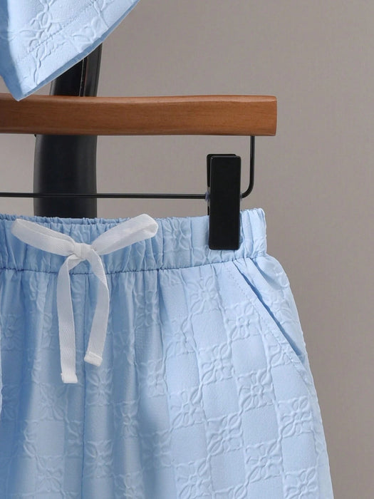 Shein Conjunto informal de vacaciones con camisa de manga corta y pantalones cortos con relieve 3D de Vihyde Tween - Quierox - Tienda Online