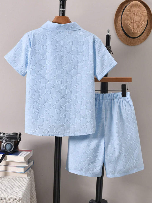 Shein Conjunto informal de vacaciones con camisa de manga corta y pantalones cortos con relieve 3D de Vihyde Tween - Quierox - Tienda Online