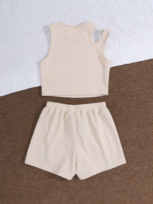 SHEIN Conjunto informal para niña, top corto de un hombro y pantalones cortos - Quierox - Tienda Online