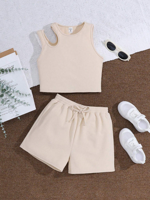 SHEIN Conjunto informal para niña, top corto de un hombro y pantalones cortos - Quierox - Tienda Online