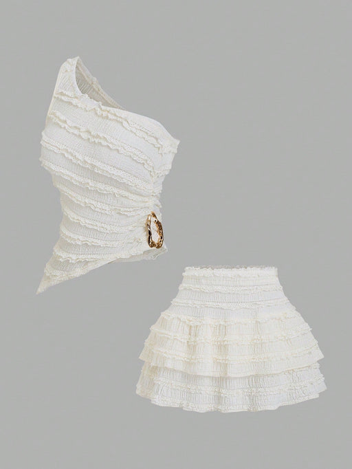 Shein Conjunto sexy de top corto asimétrico y minifalda peplum para mujer de Sweetra - Quierox - Tienda Online
