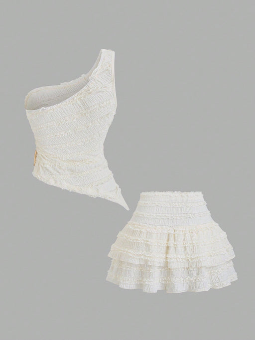 Shein Conjunto sexy de top corto asimétrico y minifalda peplum para mujer de Sweetra - Quierox - Tienda Online
