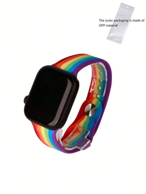 SHEIN Correa de reloj a rayas arcoíris LGBT compatible con Apple Watch 42/44mm - Quierox - Tienda Online