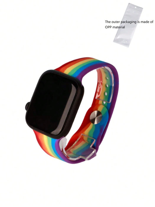 SHEIN Correa de reloj a rayas arcoíris LGBT compatible con Apple Watch 42/44mm - Quierox - Tienda Online