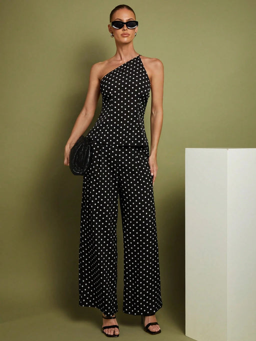 SHEIN COSMINA Set de 2 piezas de Top con hombros y pantalones a lunares - Quierox - Tienda Online