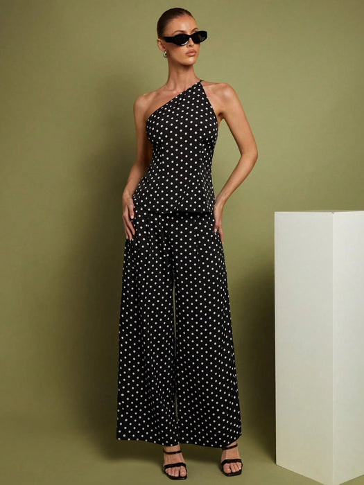 SHEIN COSMINA Set de 2 piezas de Top con hombros y pantalones a lunares - Quierox - Tienda Online