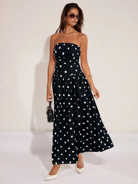 SHEIN COSMINA Vestido sin tirantes con volantes y estampado de lunares para mujer - Quierox - Tienda Online