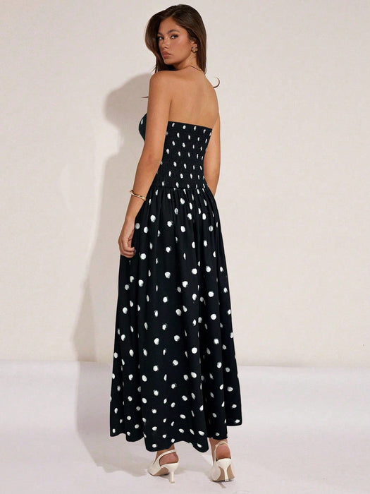 SHEIN COSMINA Vestido sin tirantes con volantes y estampado de lunares para mujer - Quierox - Tienda Online