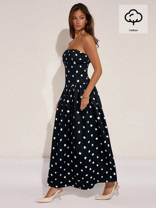 SHEIN COSMINA Vestido sin tirantes con volantes y estampado de lunares para mujer - Quierox - Tienda Online