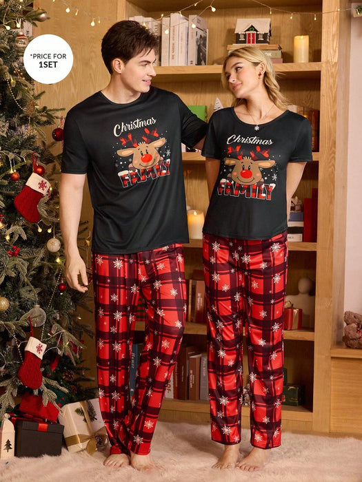 SHEIN CoupledUp Conjunto de pijama unisex con estampado navideño - Quierox - Tienda Online