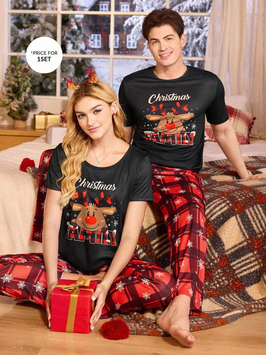 SHEIN CoupledUp Conjunto de pijama unisex con estampado navideño - Quierox - Tienda Online