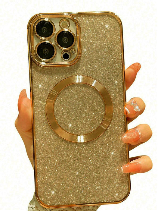 Shein Cover para teléfono con absorción magnética galvanizada en oro con decoración brillante - Quierox - Tienda Online