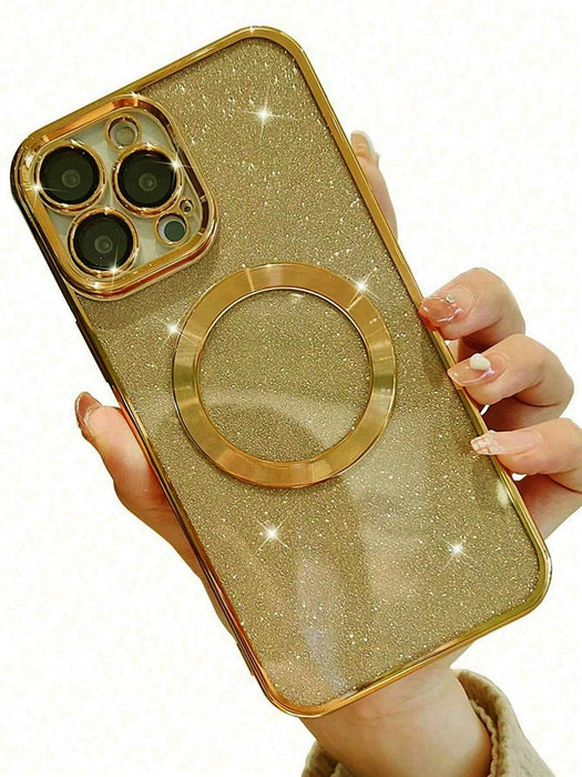 Shein Cover para teléfono con absorción magnética galvanizada en oro con decoración brillante - Quierox - Tienda Online