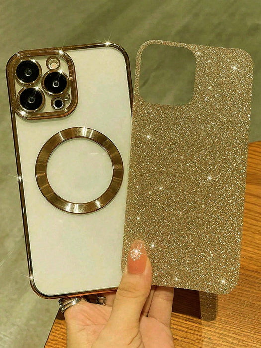 Shein Cover para teléfono con absorción magnética galvanizada en oro con decoración brillante - Quierox - Tienda Online