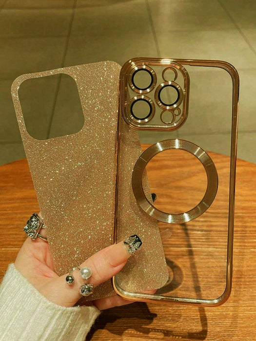 Shein Cover para teléfono con absorción magnética galvanizada en oro con decoración brillante - Quierox - Tienda Online