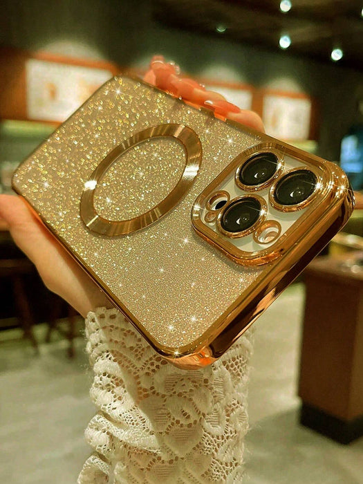 Shein Cover para teléfono con absorción magnética galvanizada en oro con decoración brillante - Quierox - Tienda Online