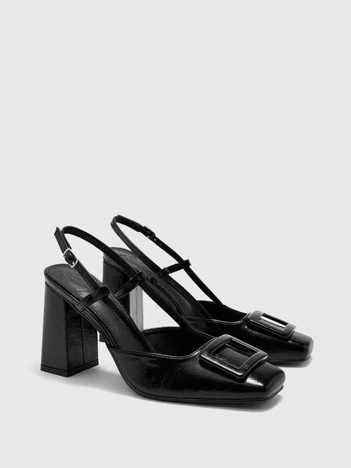 SHEIN CUCCOO BIZCHIC Bombas de cuero sintético marrón con tacón grueso - Quierox - Tienda Online