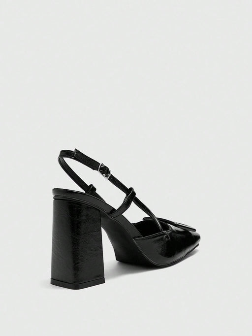 SHEIN CUCCOO BIZCHIC Bombas de cuero sintético marrón con tacón grueso - Quierox - Tienda Online