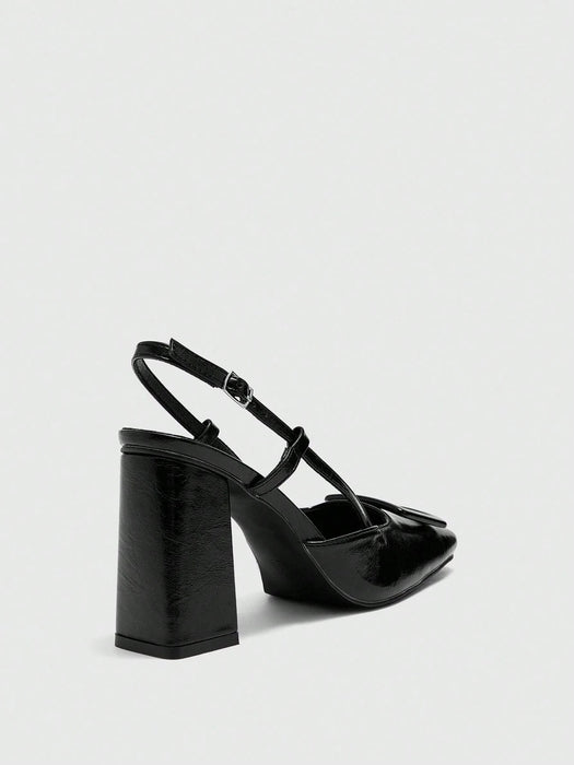SHEIN CUCCOO BIZCHIC Bombas de cuero sintético marrón con tacón grueso - Quierox - Tienda Online