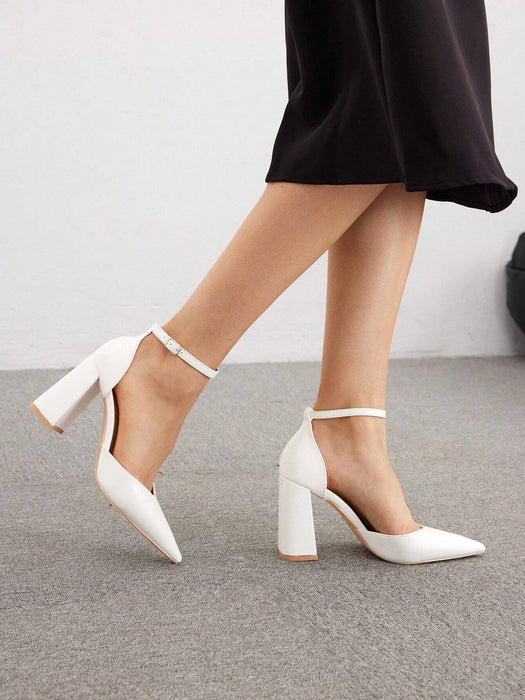 SHEIN CUCCOO BIZCHIC Zapatos de tacón alto blancos con punta en V y tira al tobillo - Quierox - Tienda Online