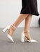 SHEIN CUCCOO BIZCHIC Zapatos de tacón alto blancos con punta en V y tira al tobillo - Quierox - Tienda Online