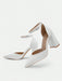 SHEIN CUCCOO BIZCHIC Zapatos de tacón alto blancos con punta en V y tira al tobillo - Quierox - Tienda Online