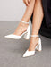 SHEIN CUCCOO BIZCHIC Zapatos de tacón alto blancos con punta en V y tira al tobillo - Quierox - Tienda Online