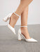 SHEIN CUCCOO BIZCHIC Zapatos de tacón alto blancos con punta en V y tira al tobillo - Quierox - Tienda Online