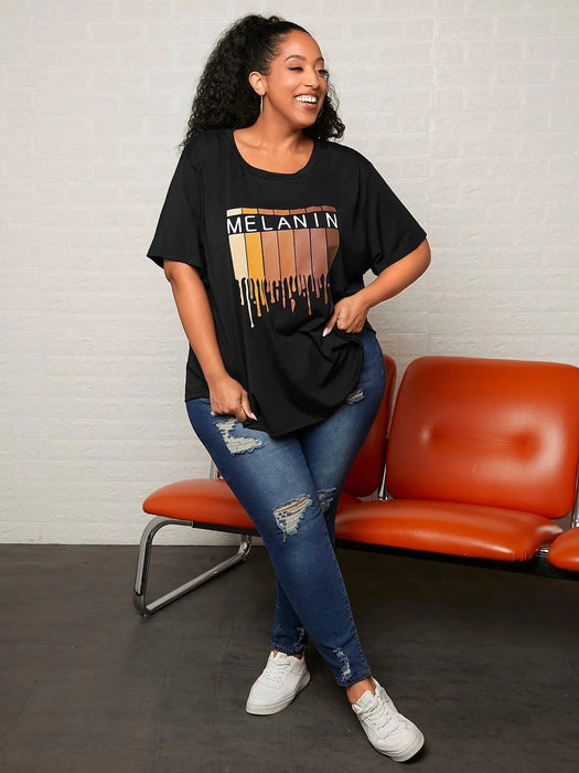 SHEIN CURVE+ Camiseta con estampado de letra - Quierox - Tienda Online