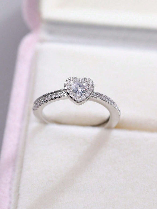 SHEIN CVNANA 1 pieza Anillo decorativo de plata con forma de corazón y zirconia - Quierox - Tienda Online