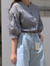 SHEIN DAZY Blusa suelta de cuello redondo a cuadros con mangas de farol - Quierox - Tienda Online