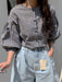 SHEIN DAZY Blusa suelta de cuello redondo a cuadros con mangas de farol - Quierox - Tienda Online