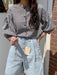 SHEIN DAZY Blusa suelta de cuello redondo a cuadros con mangas de farol - Quierox - Tienda Online