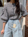 SHEIN DAZY Blusa suelta de cuello redondo a cuadros con mangas de farol - Quierox - Tienda Online