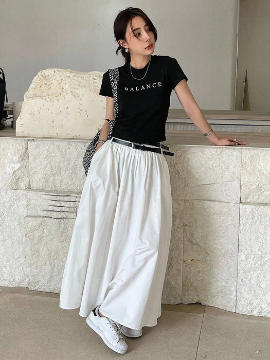 SHEIN DAZY Camiseta de manga corta estampada con letras para mujer - Quierox - Tienda Online